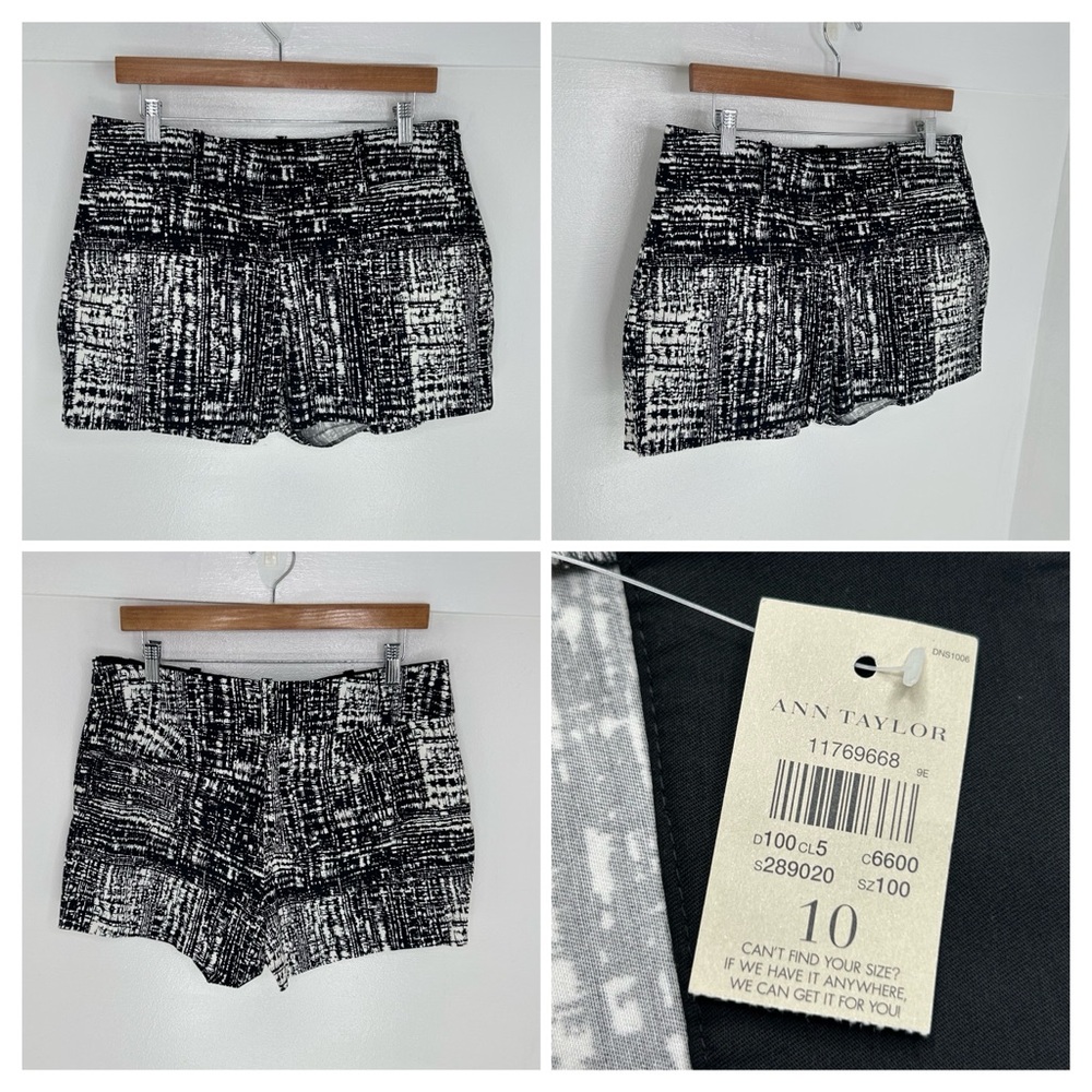 Ann Taylor NWT City Shorts‎ Size 10 Chinos Black White Flat Front Side Zip NEW